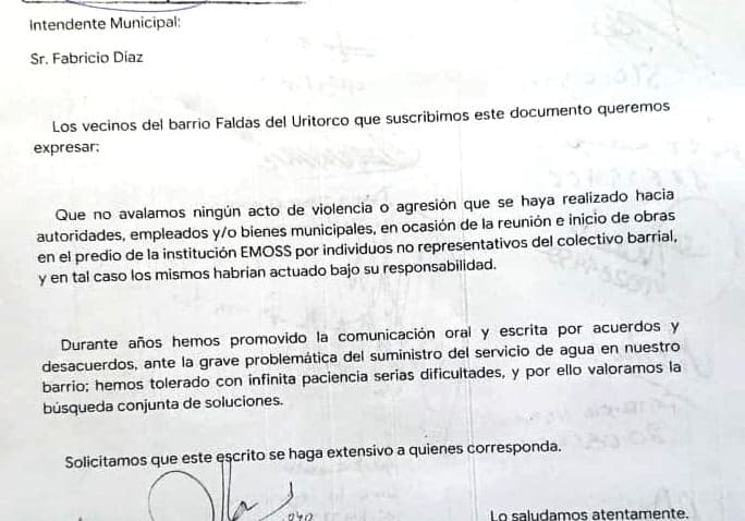 Vecinos y vecinas de Faldas del Uritorco «No avalamos ningún acto de violencia»